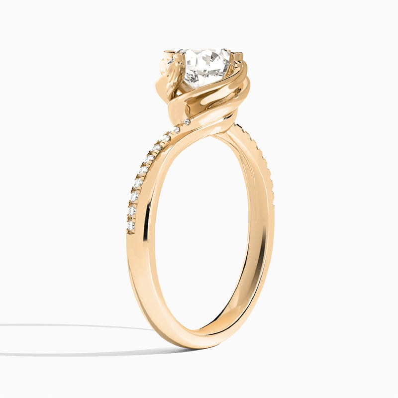 Round Amber Lab Grown Diamond Engagement Ring In 14K Rose Gold, Angle View