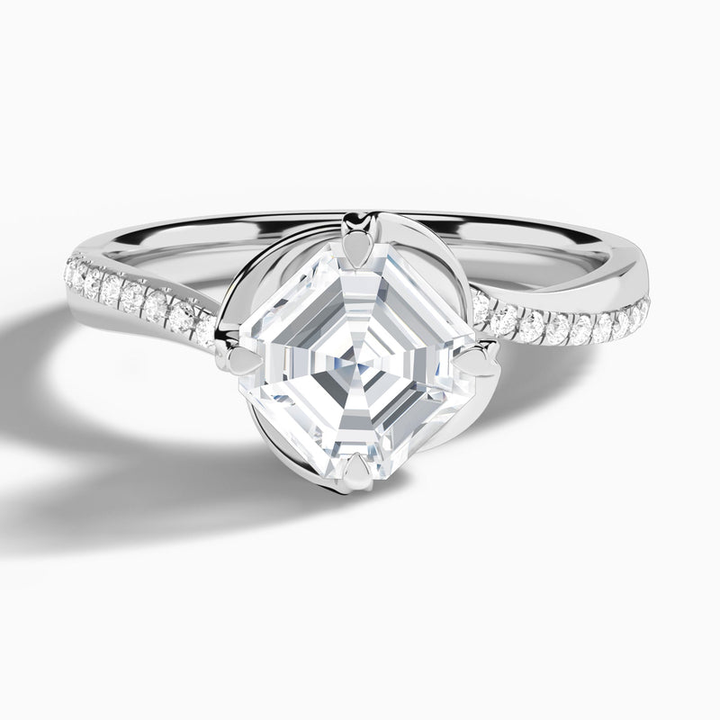 Asscher Amber Lab Grown Diamond Engagement Ring In 18K White Gold - Lucenjuri