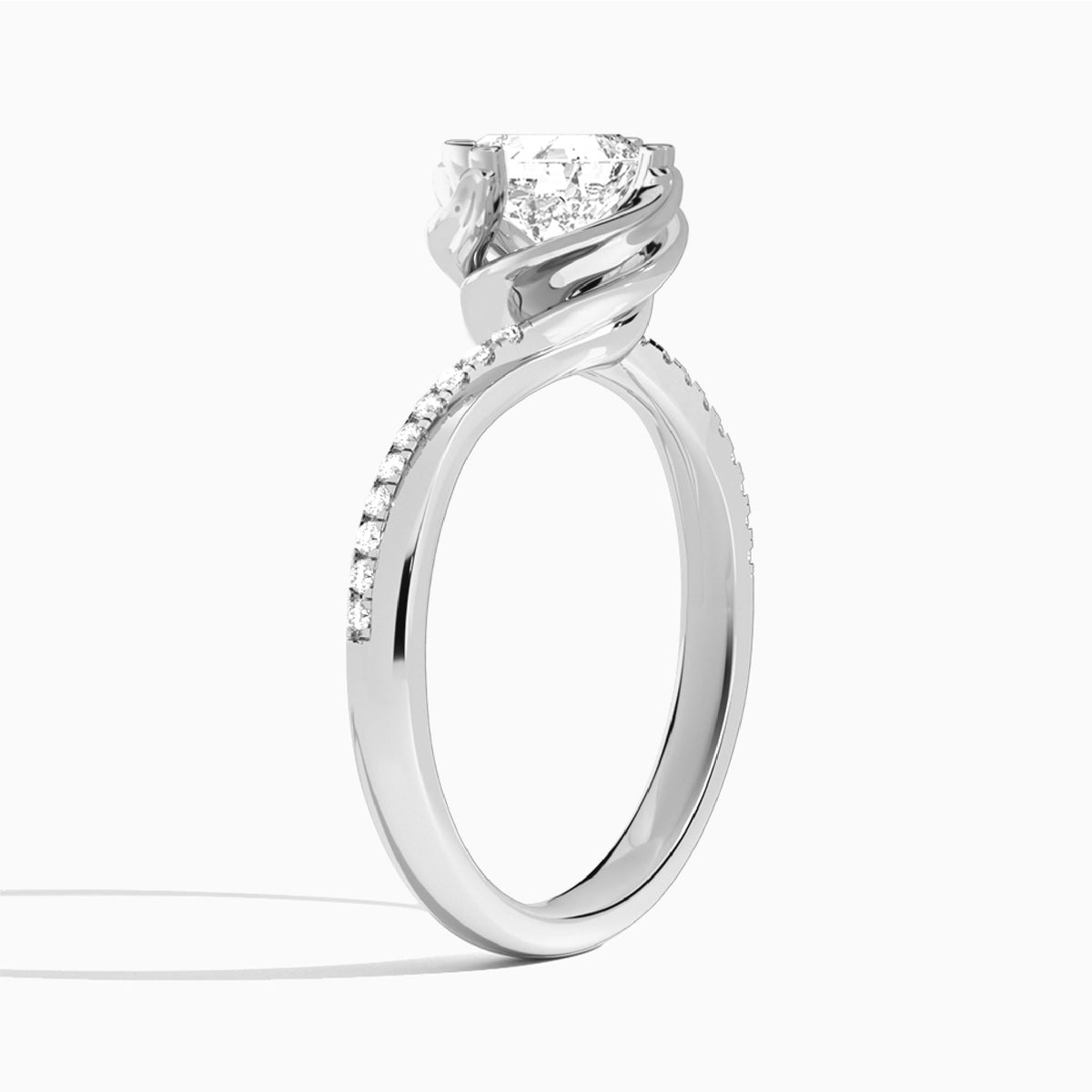 Asscher Amber Lab Grown Diamond Engagement Ring In 14K White Gold, Angle View