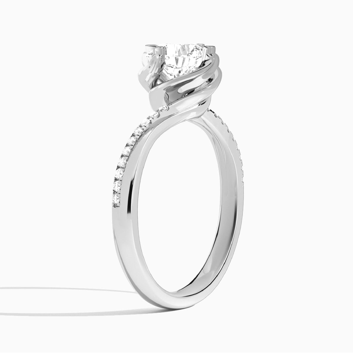Cushion Amber Lab Grown Diamond Engagement Ring In 18K White Gold, Angle View