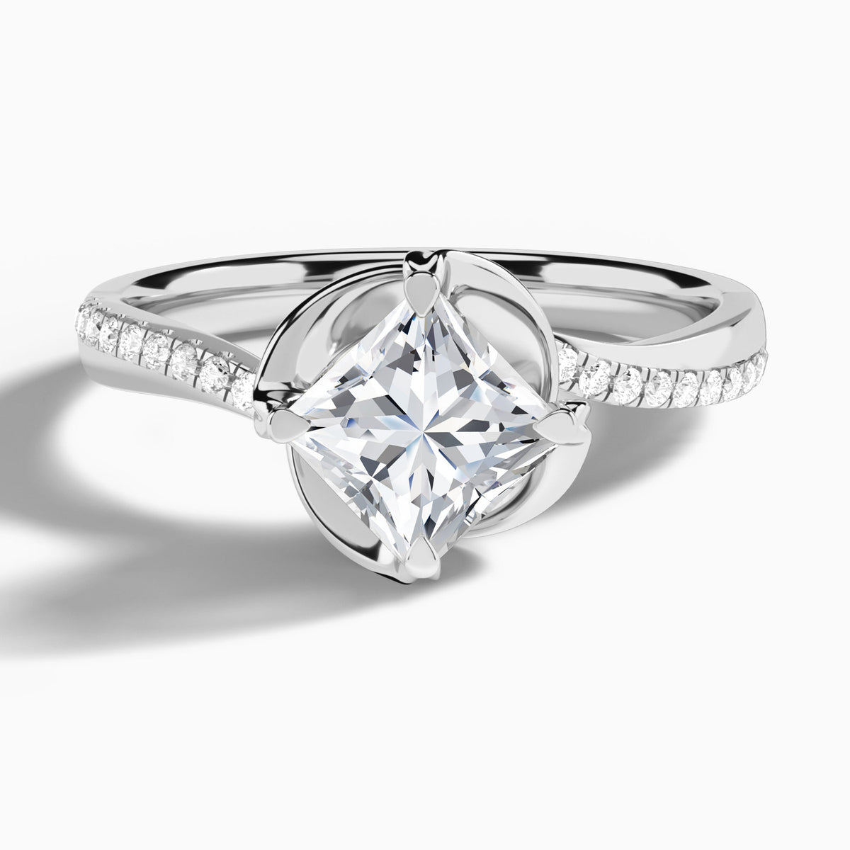 Princess Amber Lab Grown Diamond Engagement Ring In 18K White Gold - Lucenjuri