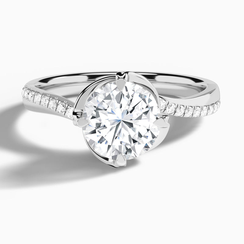Round Amber Lab Grown Diamond Engagement Ring In 14K White Gold - Lucenjuri