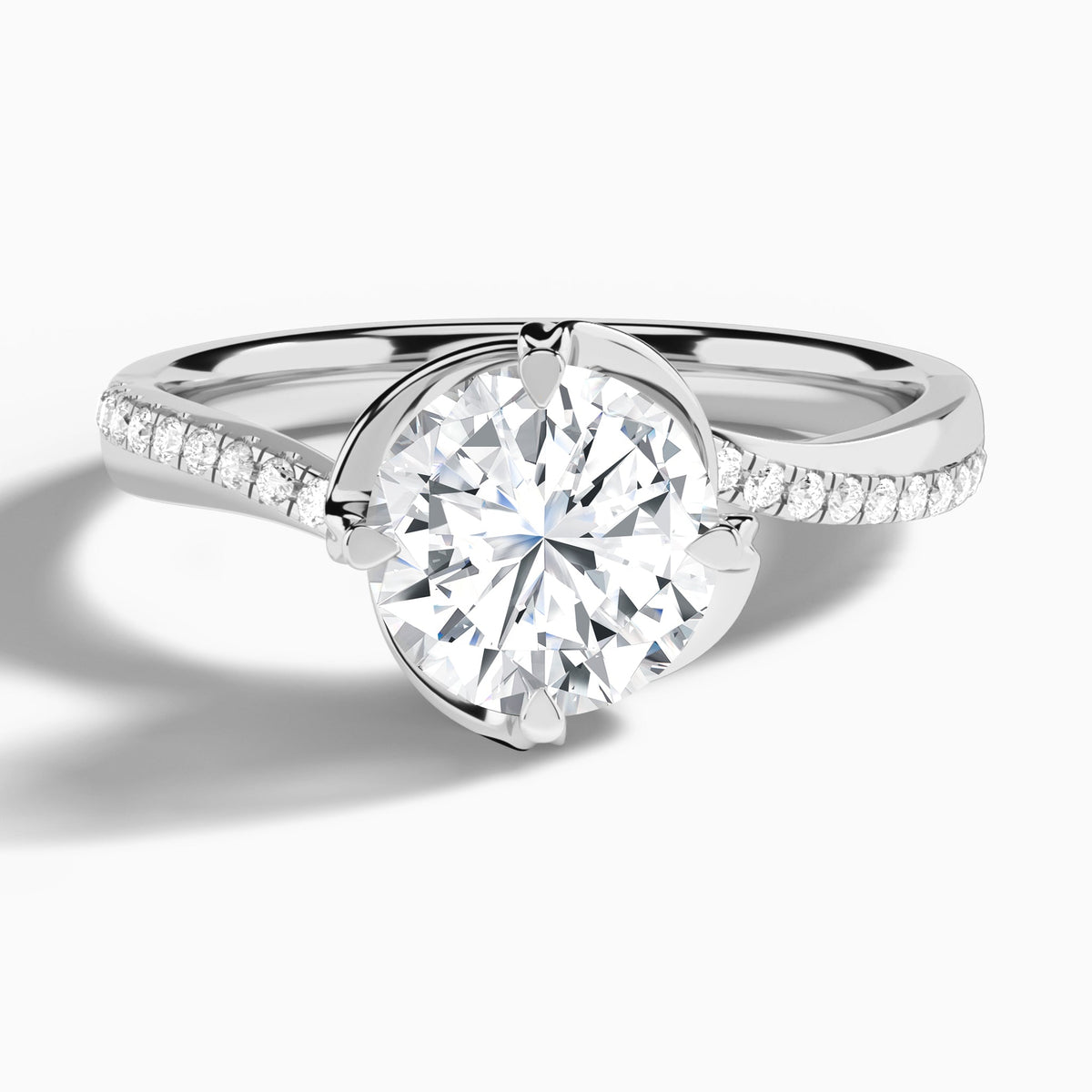Round Amber Lab Grown Diamond Engagement Ring In 14K White Gold - Lucenjuri