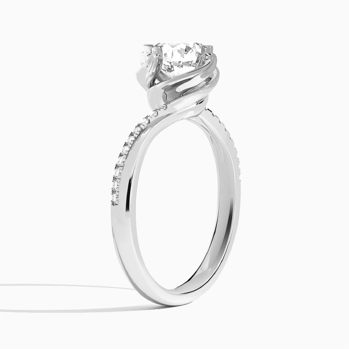 Round Amber Lab Grown Diamond Engagement Ring In 14K White Gold, Angle View