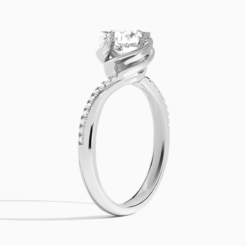 Round Amber Lab Grown Diamond Engagement Ring In 18K White Gold
