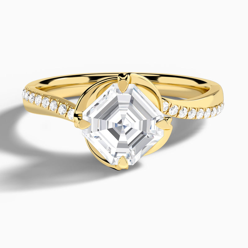 Asscher Amber Lab Grown Diamond Engagement Ring In 14K Yellow Gold - Lucenjuri