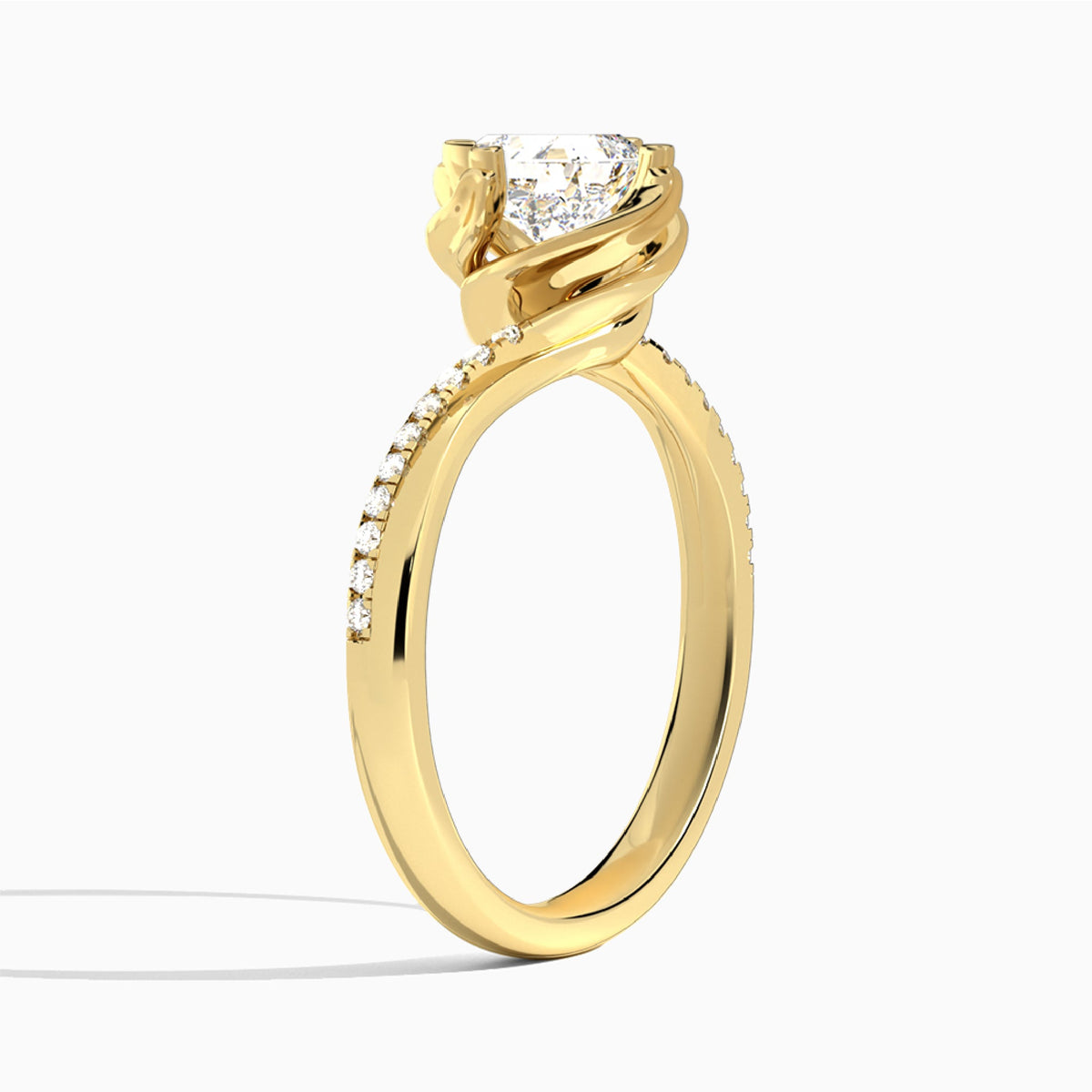 Asscher Amber Lab Grown Diamond Engagement Ring In 14K Yellow Gold, Angle View