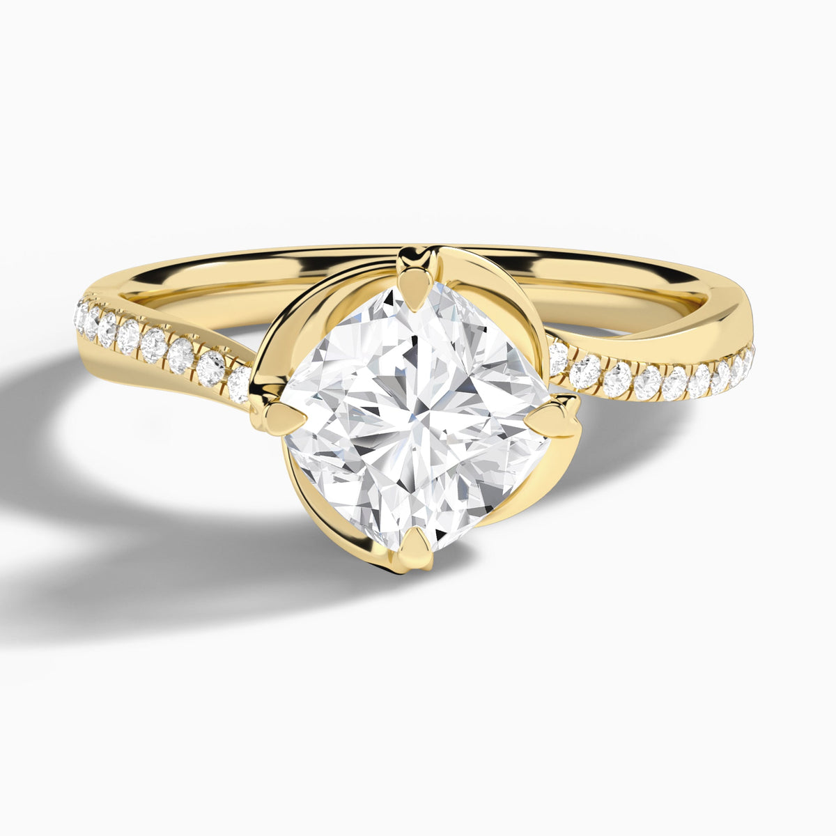 Cushion Amber Lab Grown Diamond Engagement Ring In 14K Yellow Gold - Lucenjuri