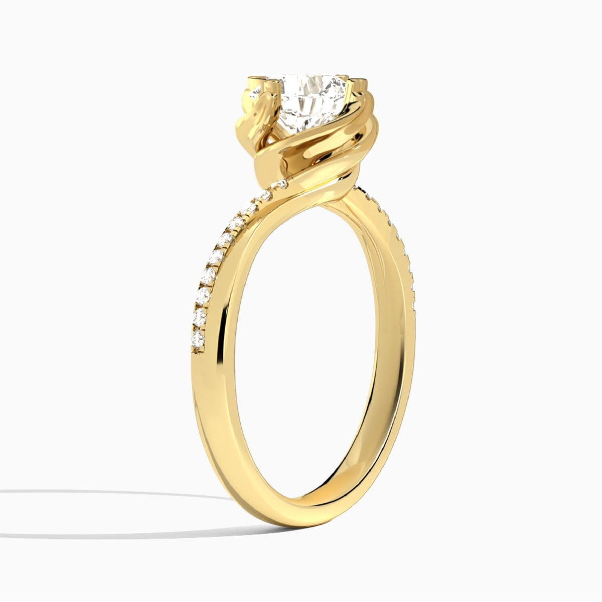 Cushion Amber Lab Grown Diamond Engagement Ring In 14K Yellow Gold, Angle View
