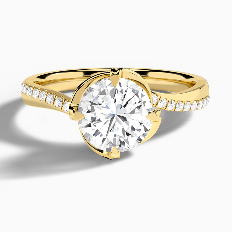 Round Amber Lab Grown Diamond Engagement Ring In 14K Yellow Gold - Lucenjuri