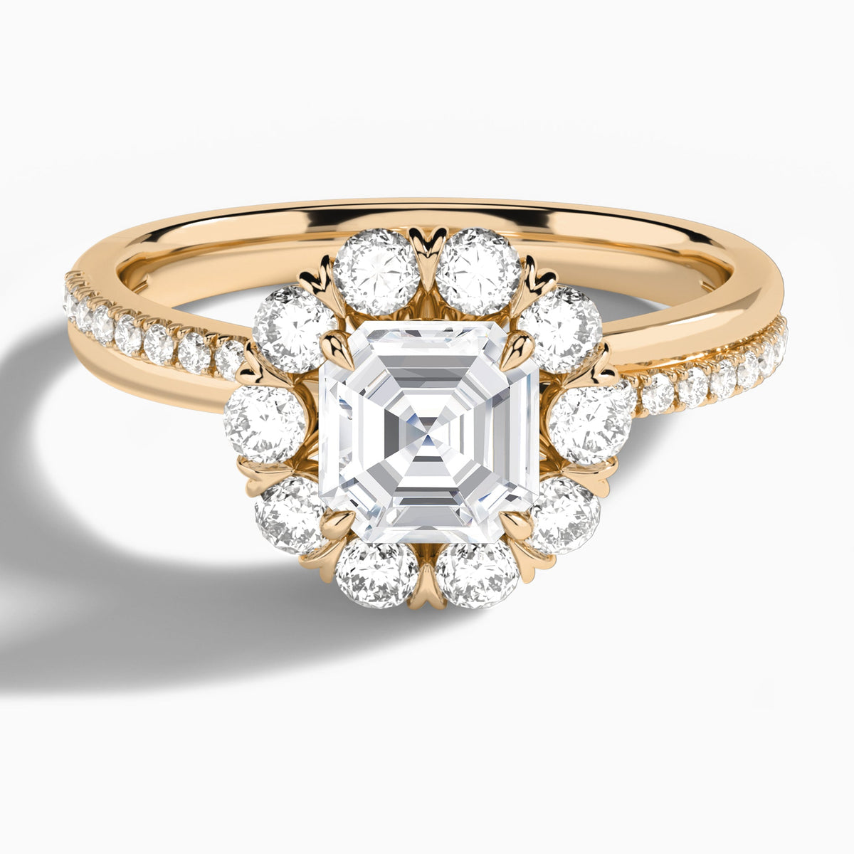 Asscher Luxe Halo Lab Grown Diamond Engagement Ring In 14K Rose Gold - Lucenjuri