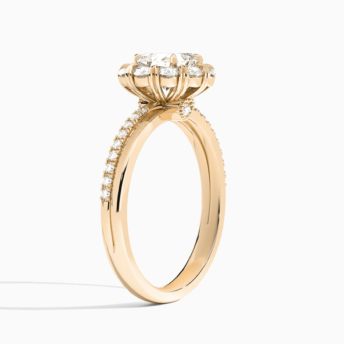 Asscher Luxe Halo Lab Grown Diamond Engagement Ring In 14K Rose Gold, Angle View