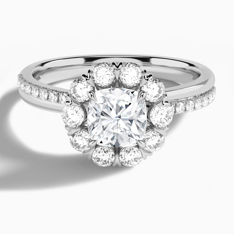 Cushion Luxe Halo Lab Grown Diamond Engagement Ring In 18K White Gold - Lucenjuri