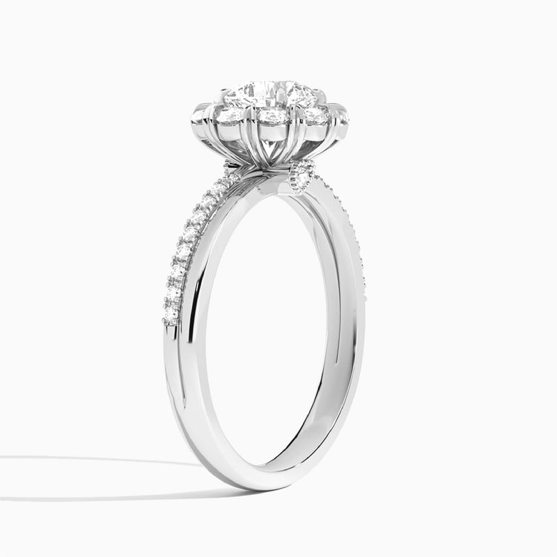 Cushion Luxe Halo Lab Grown Diamond Engagement Ring In 18K White Gold, Angle View