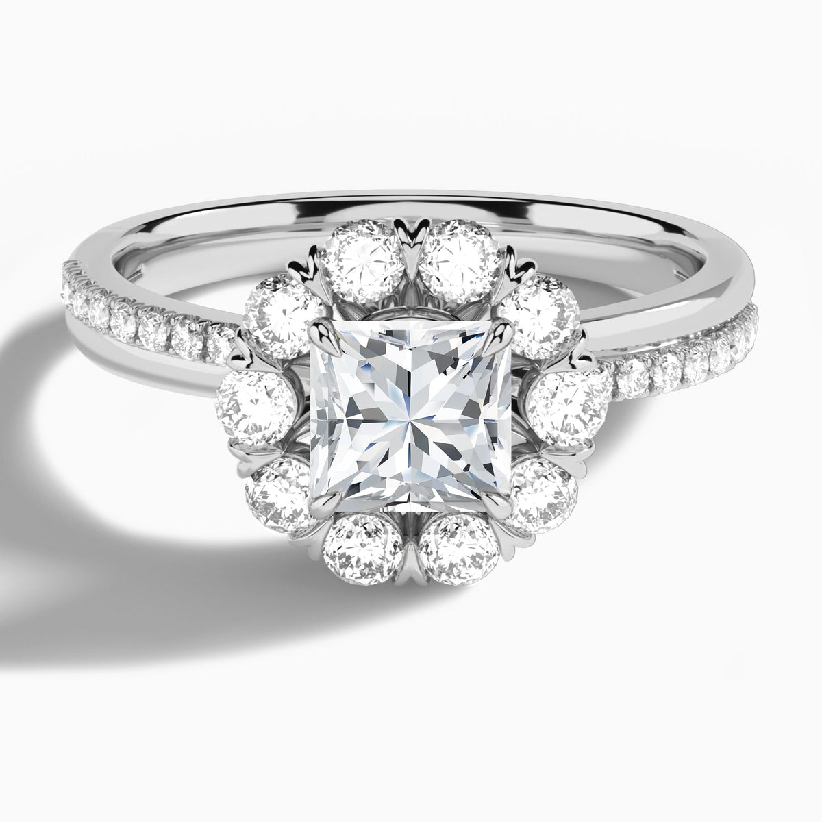 Princess Luxe Halo Lab Grown Diamond Engagement Ring In 14K White Gold - Lucenjuri