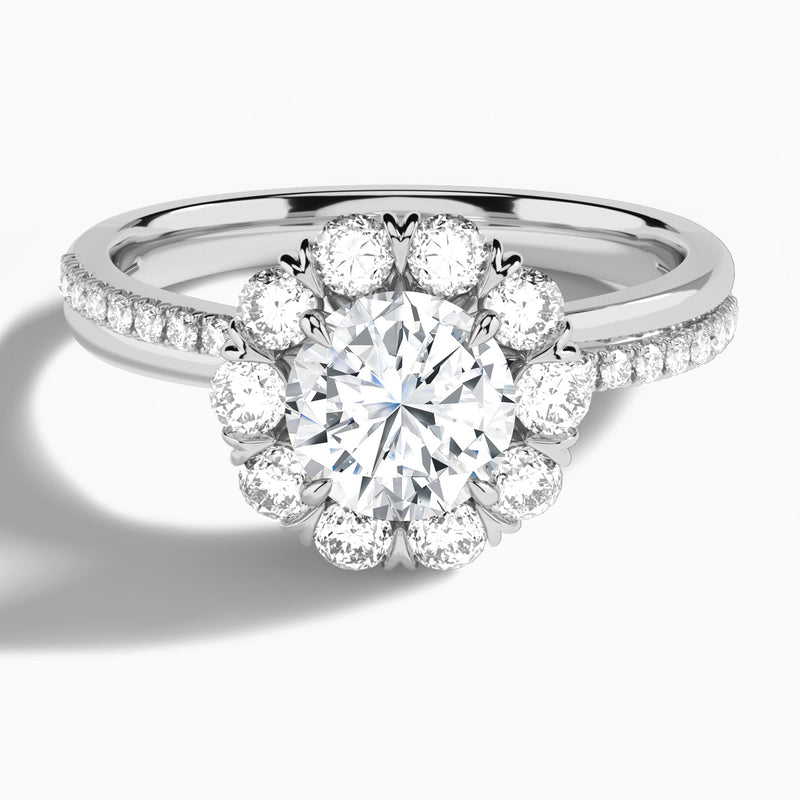 Round Luxe Halo Lab Grown Diamond Engagement Ring In 14K White Gold - Lucenjuri