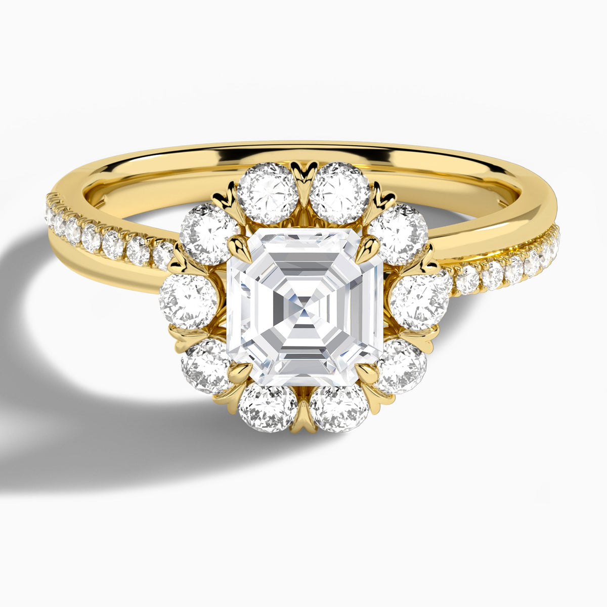 Asscher Luxe Halo Lab Grown Diamond Engagement Ring In 14K Yellow Gold - Lucenjuri