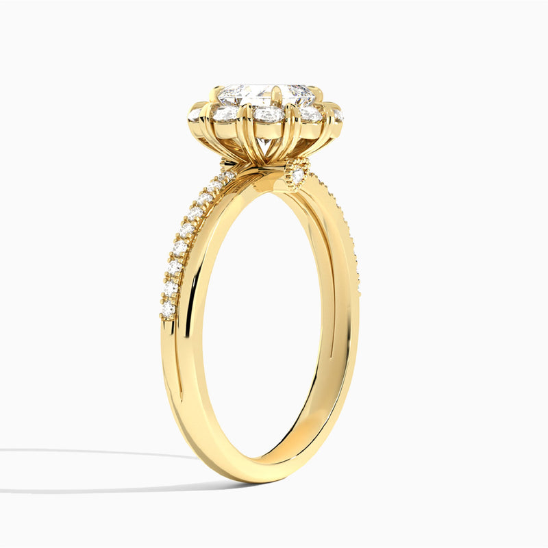 Asscher Luxe Halo Lab Grown Diamond Engagement Ring In 14K Yellow Gold, Angle View