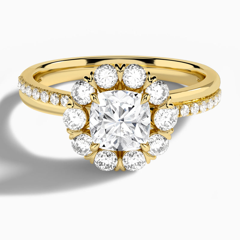 Cushion Luxe Halo Lab Grown Diamond Engagement Ring In 18K Yellow Gold - Lucenjuri