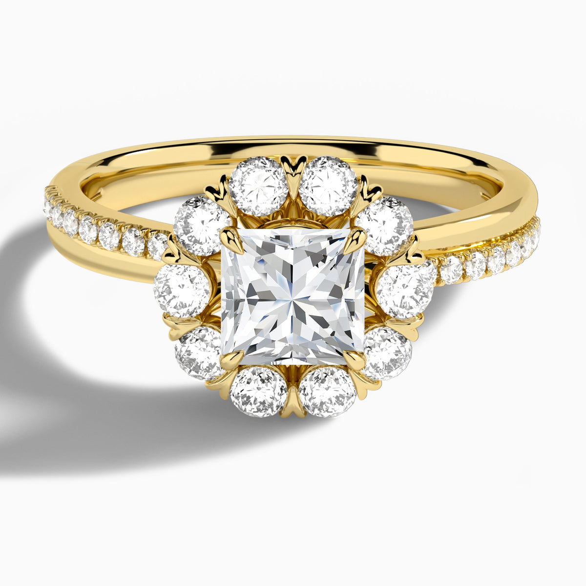 Princess Luxe Halo Lab Grown Diamond Engagement Ring In 18K Yellow Gold - Lucenjuri