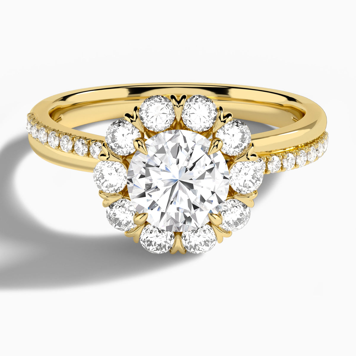 Round Luxe Halo Lab Grown Diamond Engagement Ring In 14K Yellow Gold - Lucenjuri