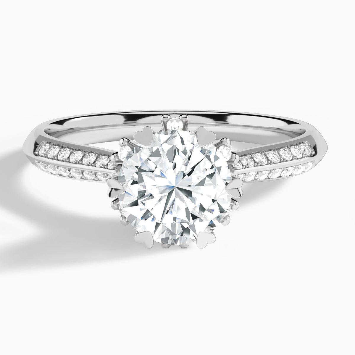 Round Accented Knife-Edge Lab Diamond Engagement Ring In 18K White Gold - Lucenjuri