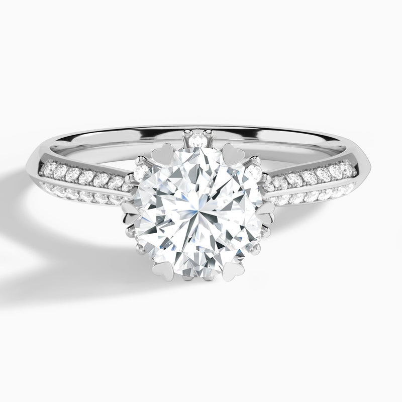 Round Accented Knife-Edge Lab Diamond Engagement Ring In 14K White Gold - Lucenjuri