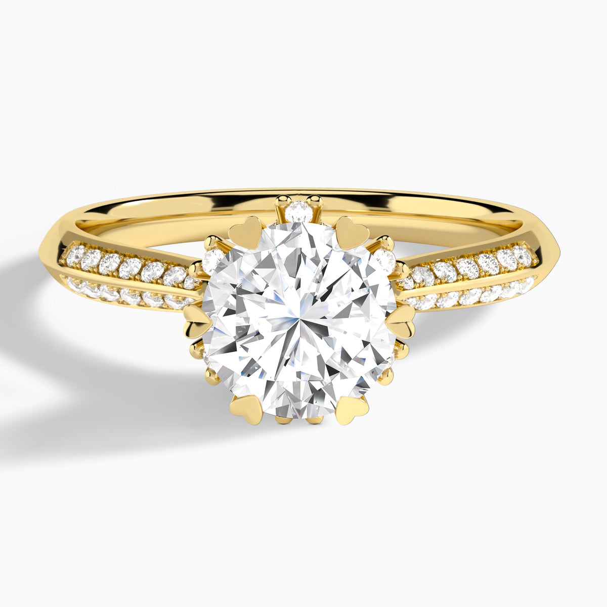 Round Accented Knife-Edge Lab Diamond Engagement Ring In 18K Yellow Gold - Lucenjuri