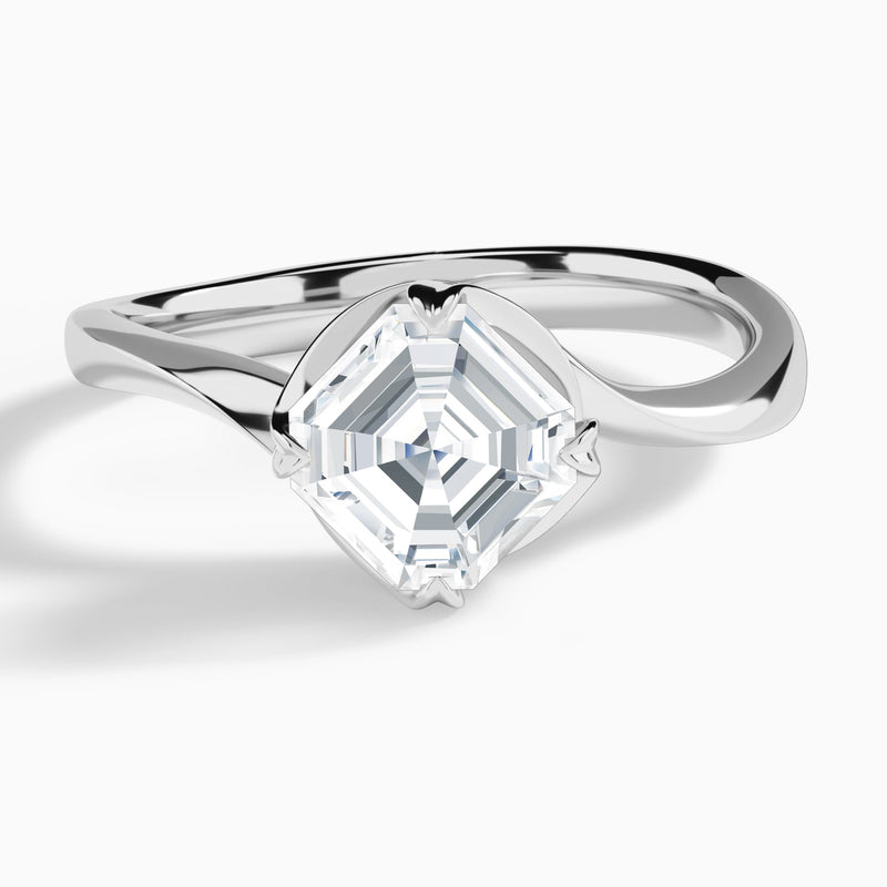 Asscher Calla Solitaire Lab Grown Diamond Engagement Ring In 18K White Gold - Lucenjuri