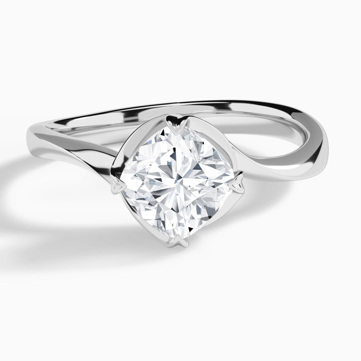 Cushion Calla Solitaire Lab Grown Diamond Engagement Ring In 14K White Gold - Lucenjuri