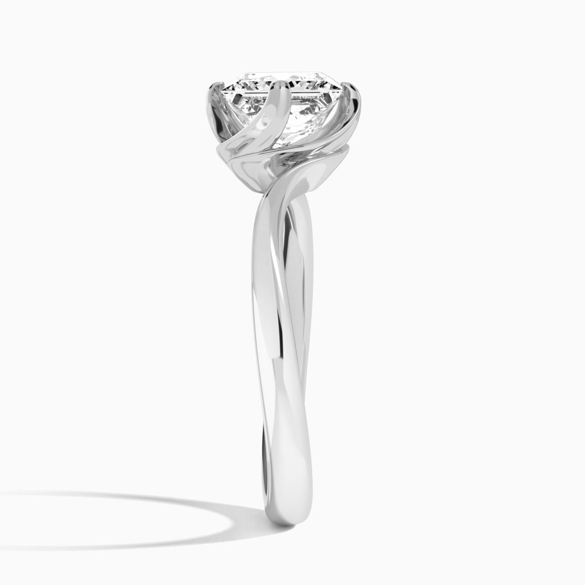 Princess Calla Solitaire Lab Grown Diamond Engagement Ring In 14K White Gold, Side View