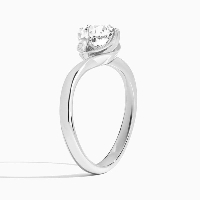 Round Calla Solitaire Lab Grown Diamond Engagement Ring In 14K White Gold, Angle View