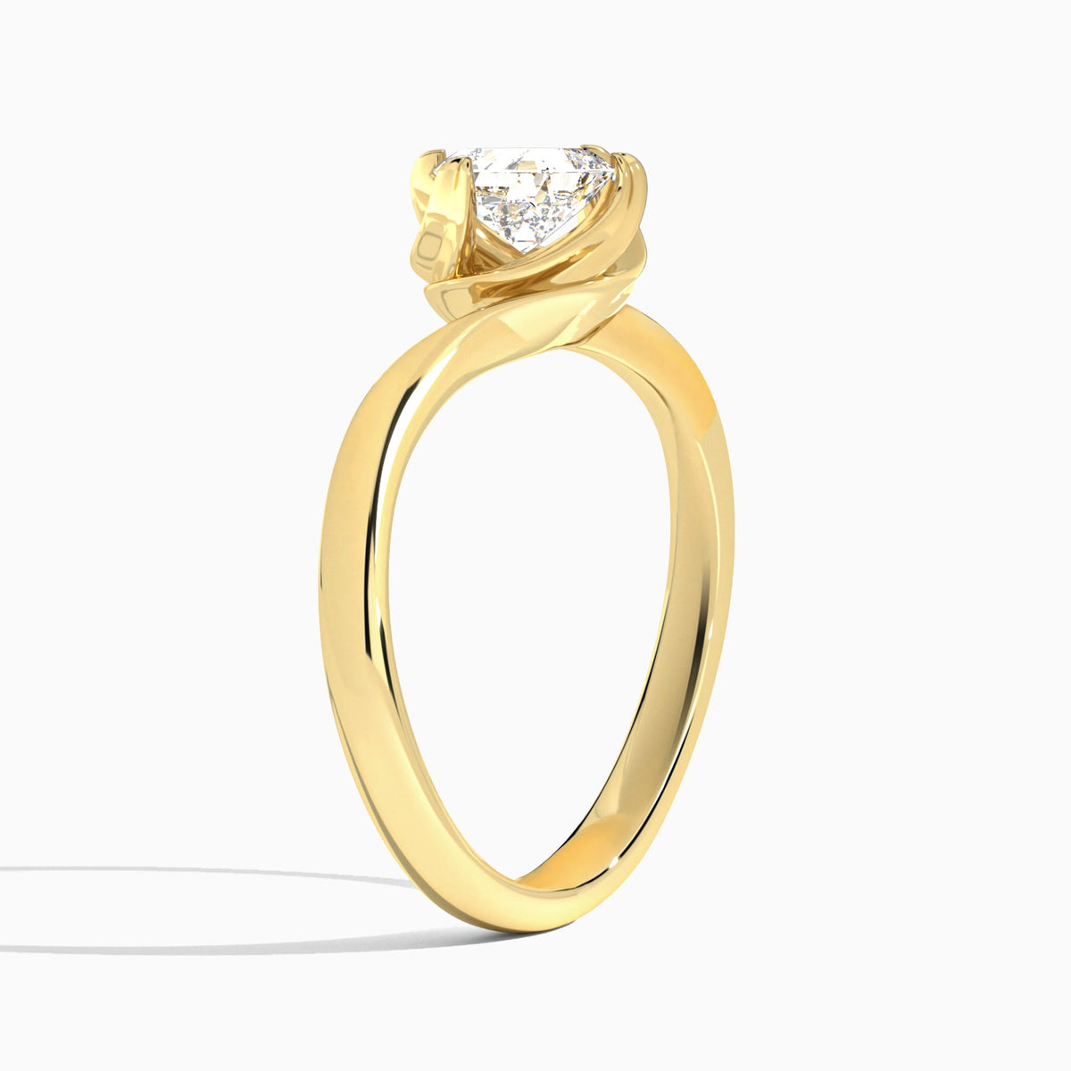 Asscher Calla Solitaire Lab Grown Diamond Engagement Ring In 14K Yellow Gold, Angle View