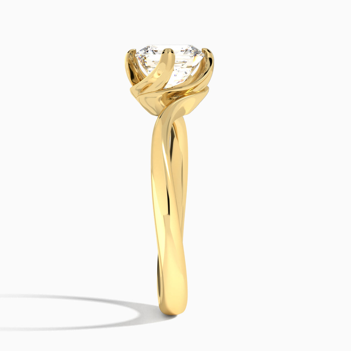 Asscher Calla Solitaire Lab Grown Diamond Engagement Ring In 14K Yellow Gold, Side View