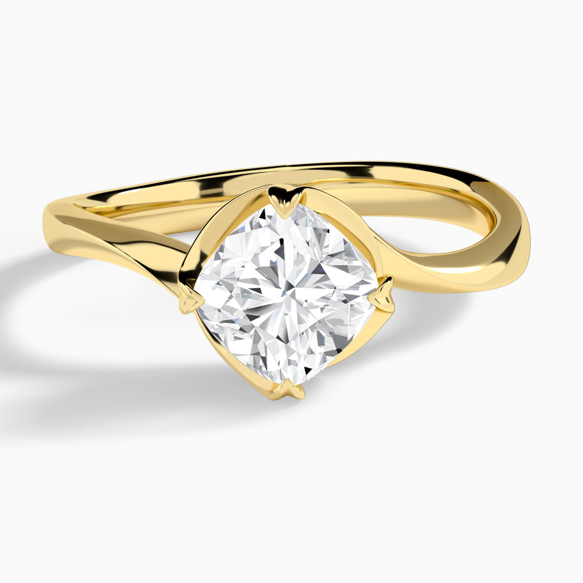 Cushion Calla Solitaire Lab Grown Diamond Engagement Ring In 14K Yellow Gold - Lucenjuri