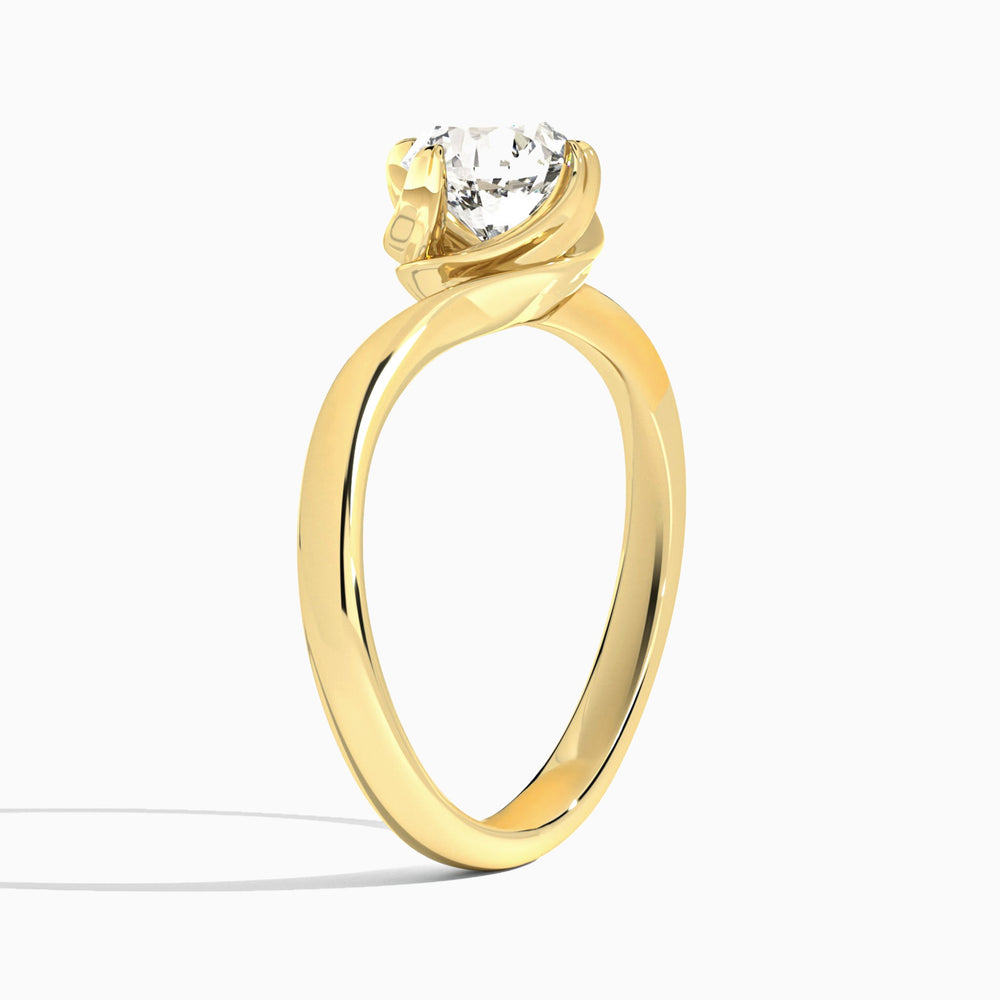 Round Calla Solitaire Lab Grown Diamond Engagement Ring In 14K Yellow Gold, Angle View