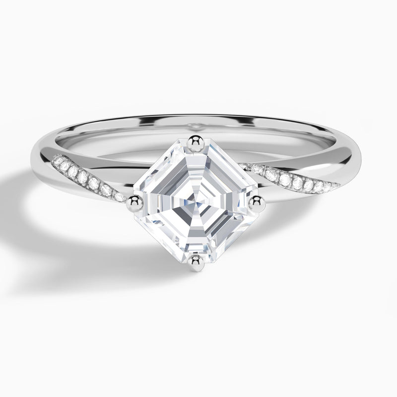 Asscher Accented Petal Four-Prong Lab Diamond Engagement Ring In Platinum - Lucenjuri