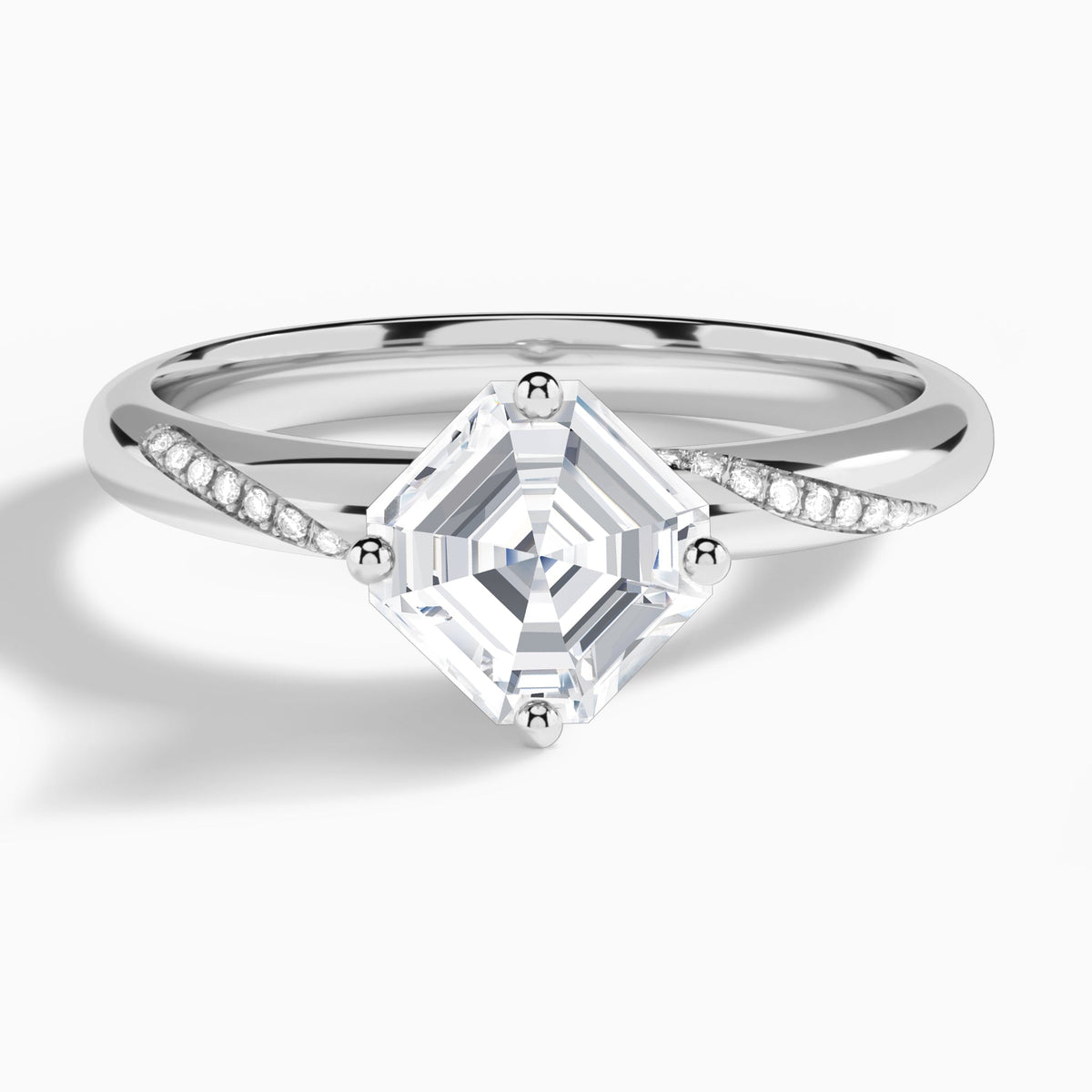 Asscher Accented Petal Four-Prong Lab Diamond Engagement Ring In Platinum - Lucenjuri