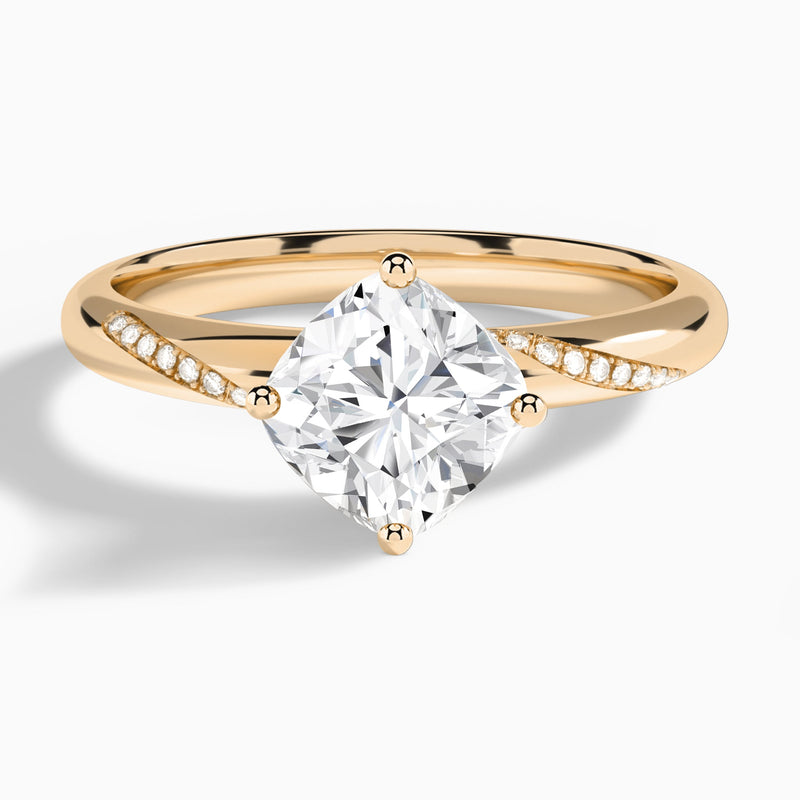 Cushion Accented Petal Four-Prong Lab Diamond Engagement Ring In 14K Rose Gold - Lucenjuri
