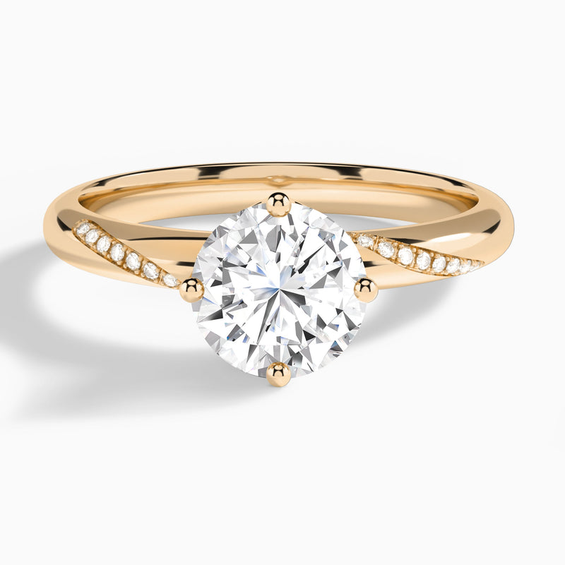 Round Accented Petal Four-Prong Lab Diamond Engagement Ring In 14K Rose Gold - Lucenjuri