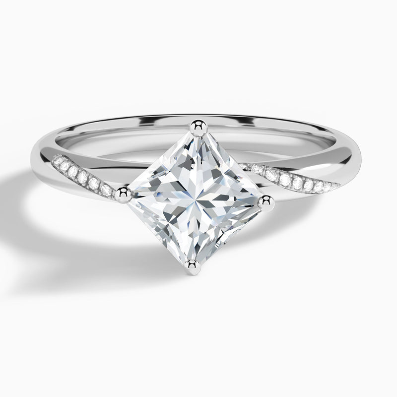 Princess Accented Petal Four-Prong Lab Diamond Engagement Ring In 18K White Gold - Lucenjuri