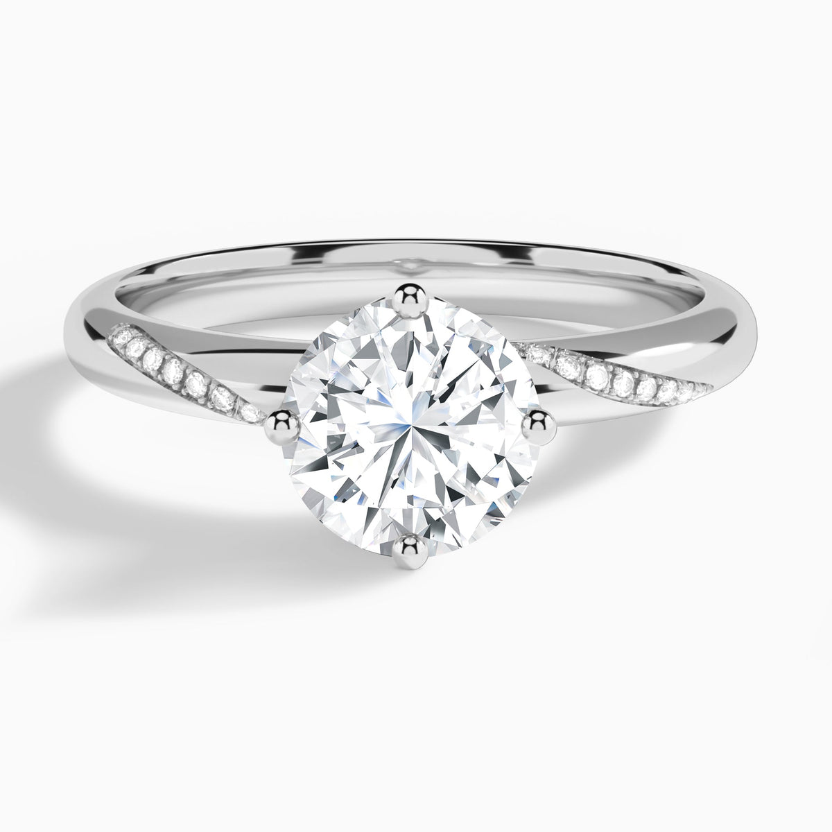 Round Accented Petal Four-Prong Lab Diamond Engagement Ring In 18K White Gold - Lucenjuri
