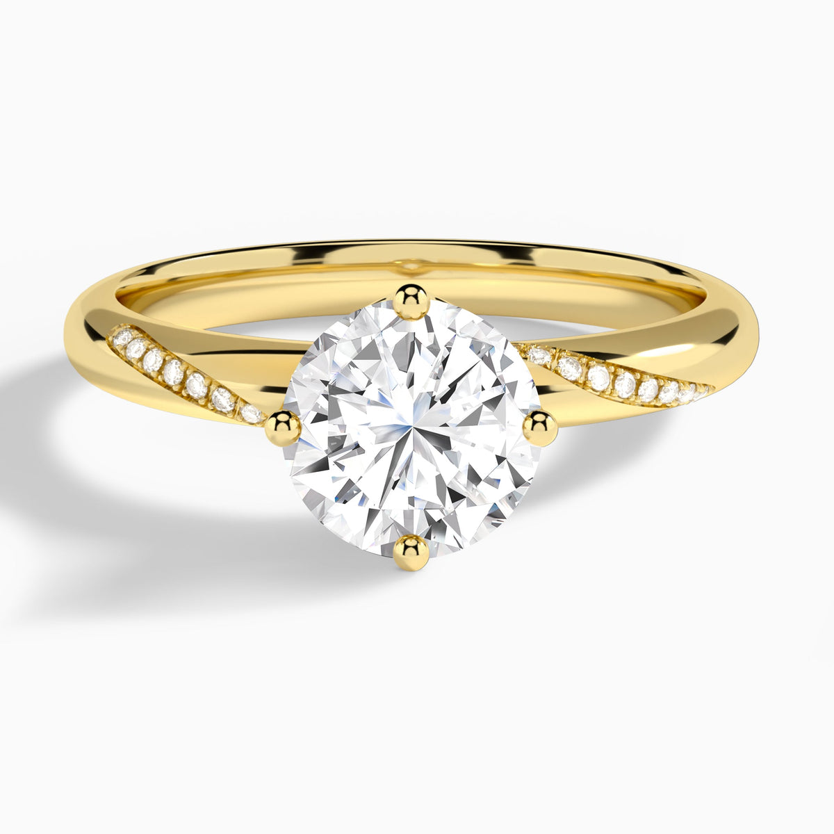 Round Accented Petal Four-Prong Lab Diamond Engagement Ring In 18K Yellow Gold - Lucenjuri