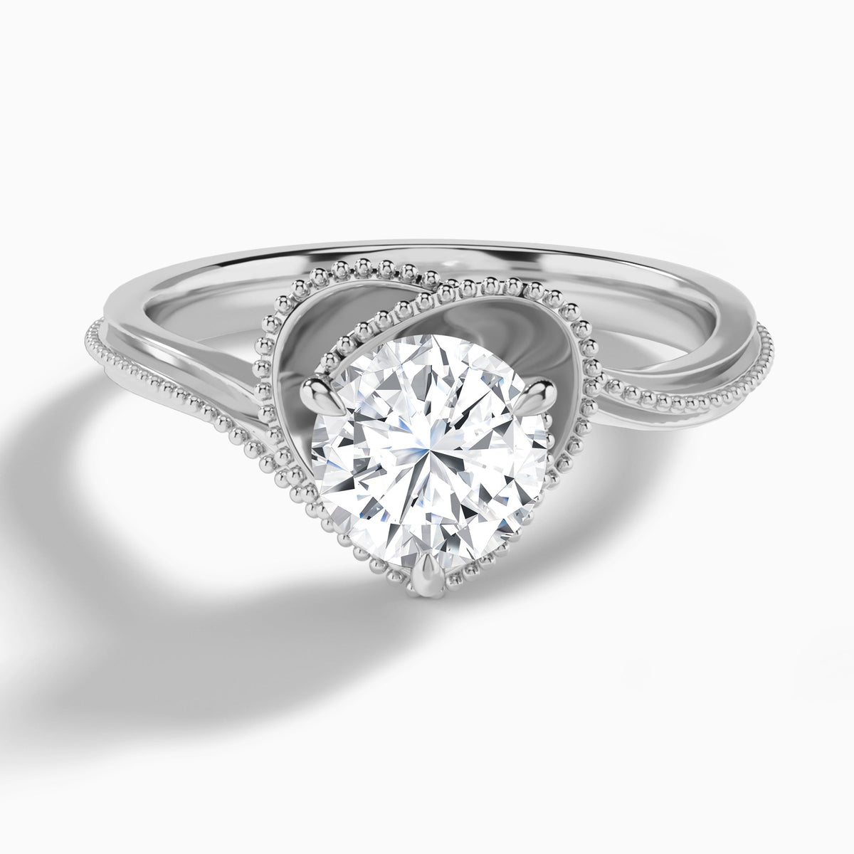 Round Paloma Lab Grown Diamond Engagement Ring In 14K White Gold - Lucenjuri