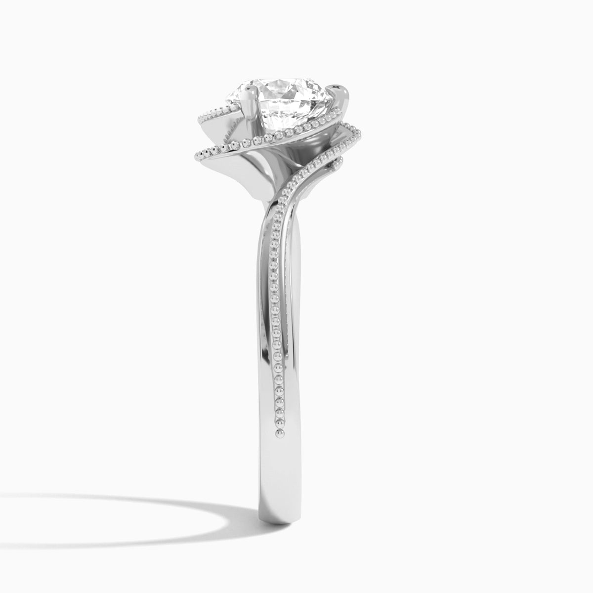 Round Paloma Lab Grown Diamond Engagement Ring In 18K White Gold, Side View