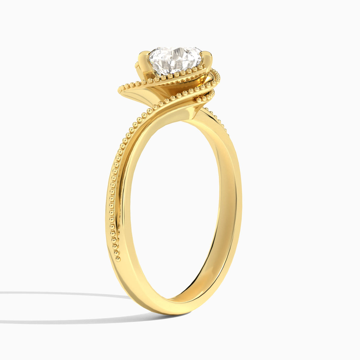 Round Paloma Lab Grown Diamond Engagement Ring In 18K Yellow Gold, Angle View