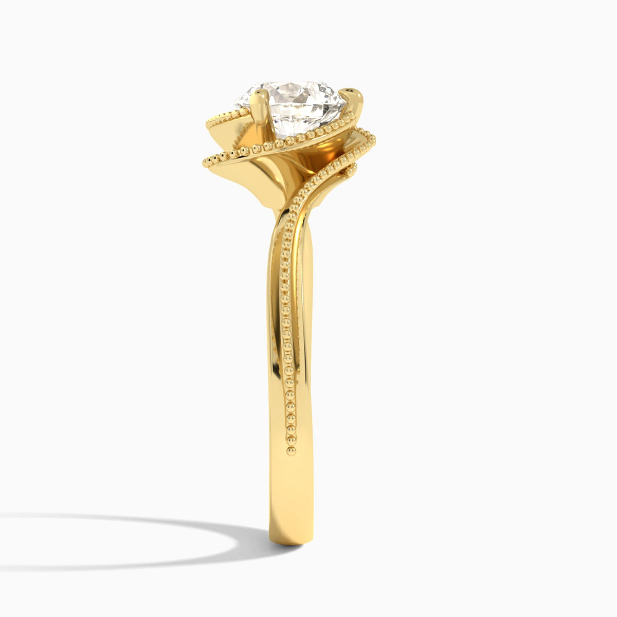 Round Paloma Lab Grown Diamond Engagement Ring In 18K Yellow Gold, Side View