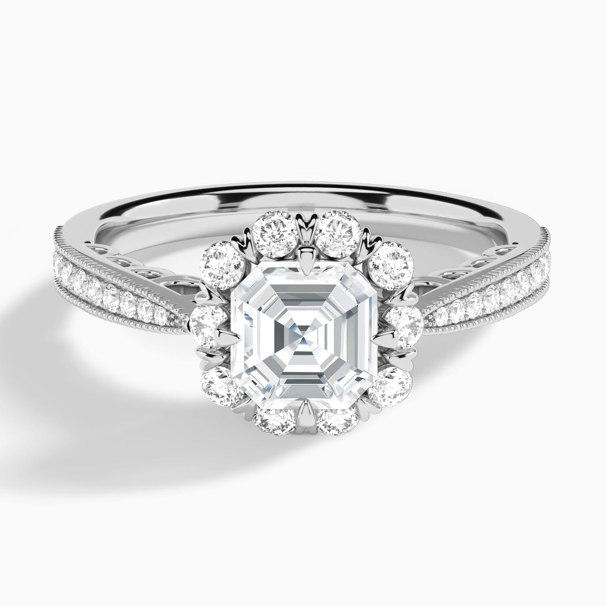 Asscher Luxe Daphne Lab Grown Diamond Engagement Ring In Platinum - Lucenjuri