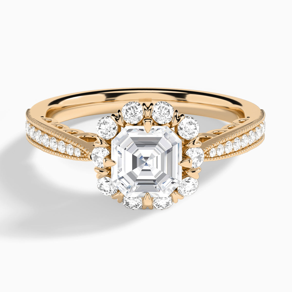 Asscher Luxe Daphne Lab Grown Diamond Engagement Ring In 14K Rose Gold - Lucenjuri