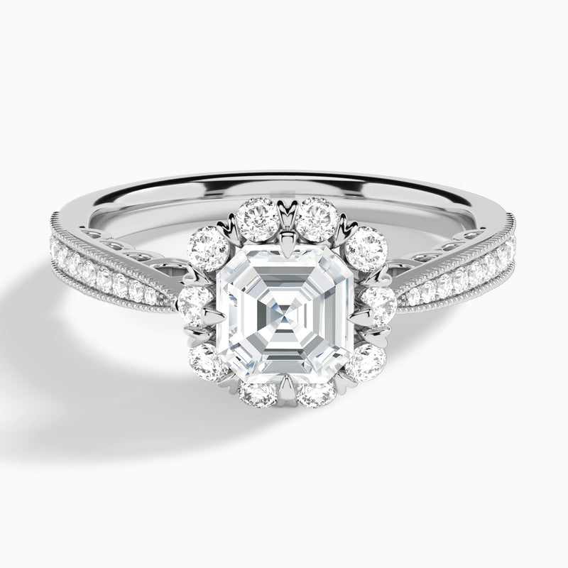 Asscher Luxe Daphne Lab Grown Diamond Engagement Ring In 18K White Gold - Lucenjuri